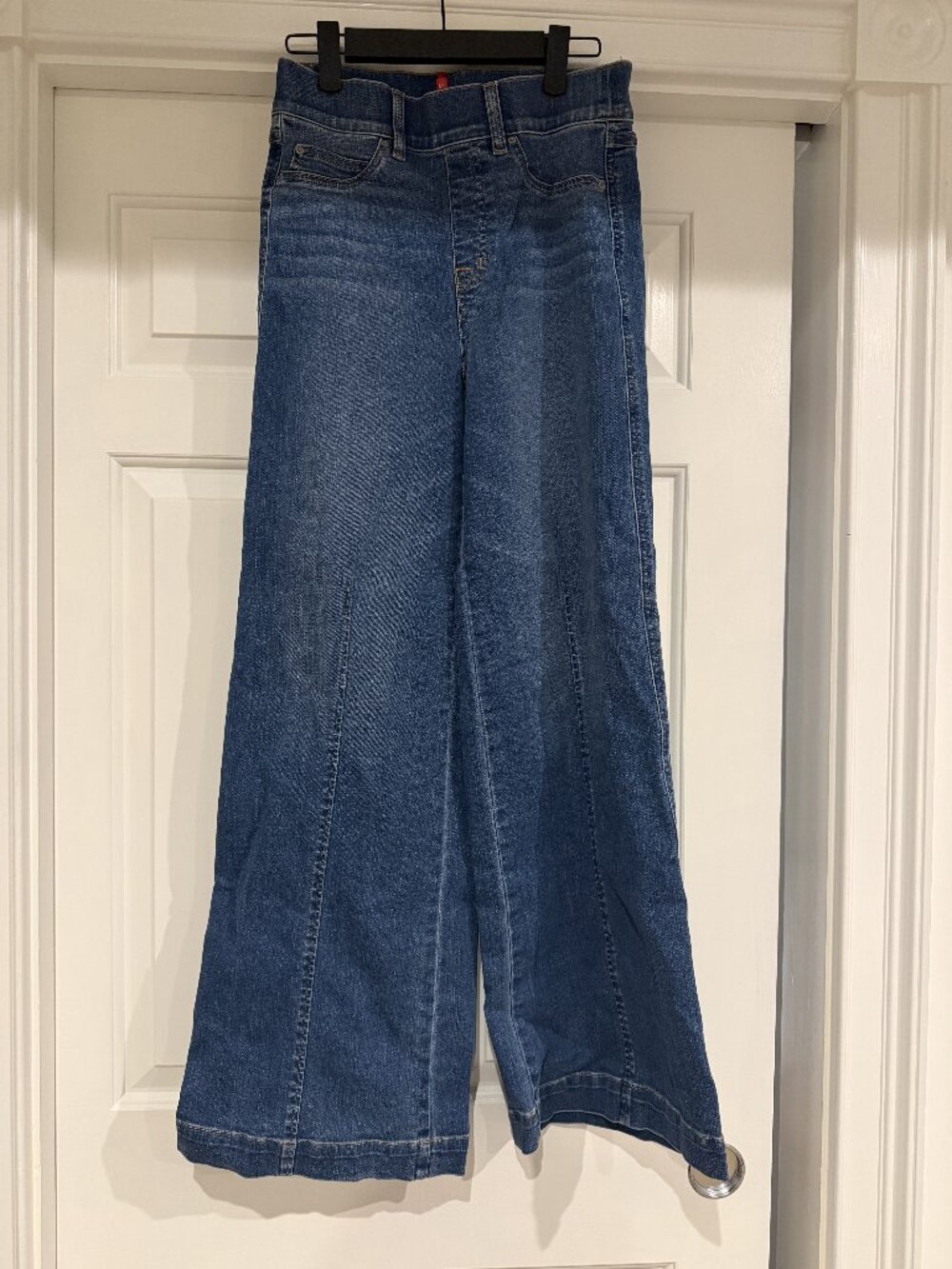 SPANX Medium Wash High Rise Wide Leg Flare Pull On Jeans Size Small